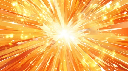 Fototapete - The background is light orange, with rays of sunlight shining through the translucent crystal material and emitting golden radiance in an anime style.