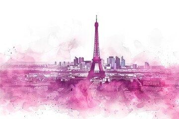 Wall Mural - Pink watercolor paint of Paris cityscape with the Eiffel Tower