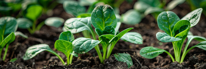 Wall Mural - close up of fresh greens growing in the garden, generative ai