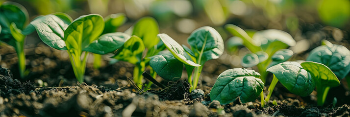 Wall Mural - close up of fresh greens growing in the garden, generative ai