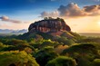 Panoramic view of the famous ancient stone fortress Sigiriya (Lion Rock) on the island of Sri Lanka, which is a UNESCO World Heritage Site.
