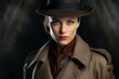 mysterious woman in trench coat and hat
