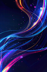 Wall Mural - Dynamic motion light trails on dark blue background Vector light tracing effect Neon swirl