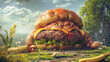 illustration of obesity , fat and ugly hamburger.