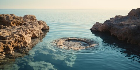 Wall Mural - Serene rocky coastline with calm turquoise waters