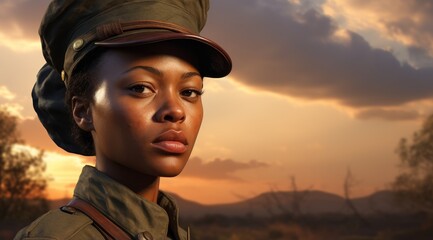 Canvas Print - Determined female soldier in military uniform