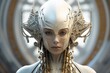 © Balaraw - futuristic cyborg woman with intricate metallic headpiece