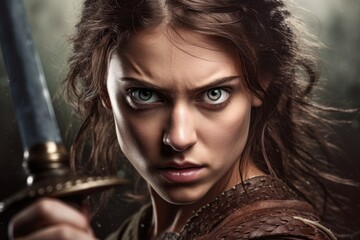 Poster - Fierce warrior woman with intense gaze