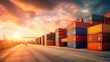© Stavros - Global business. Container Cargo freight. Container box in warehouse in shipping port.
