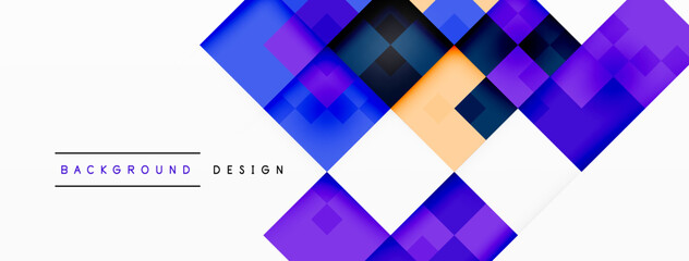 Aufkleber - A colorful geometric background featuring purple and azure rectangles and triangles on a white canvas, showcasing symmetry and artistry