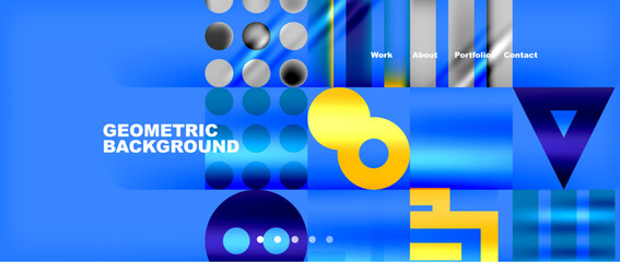 Poster - Light blue geometric shapes on a blue background create a modern and techinspired design for audio equipment events. Electric blue circles highlight the cuttingedge technology and engineering