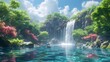 © Gendar SINURO - Serene Waterfall in Enchanting Forest with Lush Moss, Generative AI