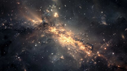 Wall Mural - a serene yet powerful depiction of a galaxy core, its calm center belied by the violent beauty of st