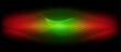 A colorful display of red, green, and yellow waves on a black background creates a visually striking pattern. The electric blue circle adds a pop of contrasting color to the design