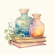 doodle of magical potions and spell books