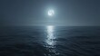 © Suphat - 3D render of a full moon casting a silvery light over a calm ocean, creating a tranquil and ethereal seascape at night