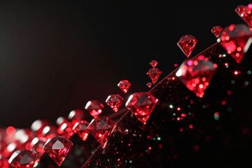 An updraw graph of sparkling, ruby red gems, each point on the graph a jewel, set against a luxurious, velvet black background