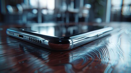 Wall Mural - Close up of a cell phone on a table. Suitable for technology, communication, and business concepts hyper realistic 