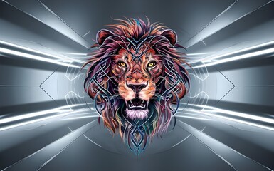 Wall Mural - lion head with flames