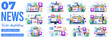 © Whiskerz - Set of flat illustrations of online news mobile application, Online news article, News webpage, Online mass media, Internet newsletter