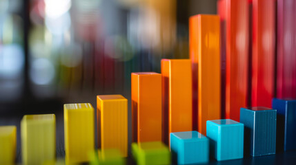 Bar charts with many colors going up and down for stock market investment or bright colorful banking charts