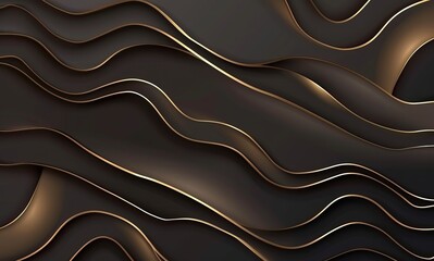 Wall Mural - Luxurious background with golden wavy lines and a dark brown gradient