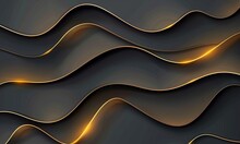 Luxury Background With Golden Wavy Lines And Dark Brown, Simple Shapes, Minimalistic, Dark Grey Gradient Background