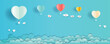 Romantic love illustration of lover, Paper origami balloons flying with heart.