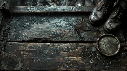 Wall Mural -   Two sets of brown shoes on a wooden floor