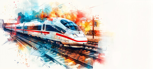 Wall Mural - A train is traveling down the tracks with a splash of color