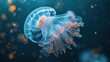 I imagined a serene underwater scene with a glowing jellyfish gracefully floating in the deep blue sea, surrounded by other marine life