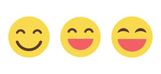 Poster - Smile and laugh emoji icon in flat style. Smiling and laughing face emoticon concept