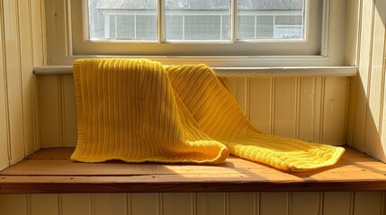 Wall Mural -   Two identical yellow blankets on the window sills