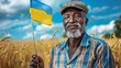 Elderly Man Holding Ukrainian Flag
