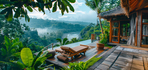 Wall Mural - A beautiful view of a mountain with a house in the background