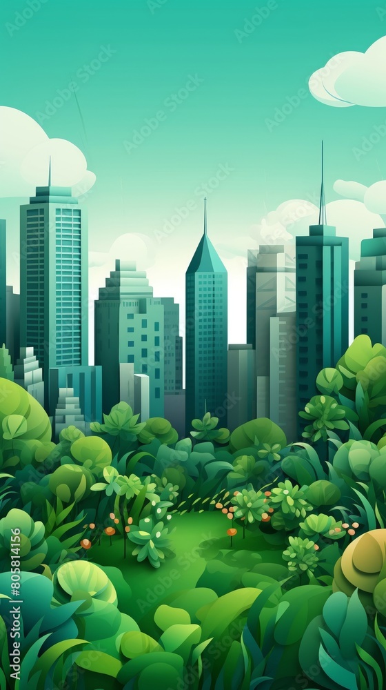 Urban rooftop gardens, green oasis among skyscrapers, cityscape horizon ...