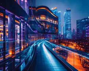 Poster - Illuminated Pathways Through a Futuristic City Innovation District at Night