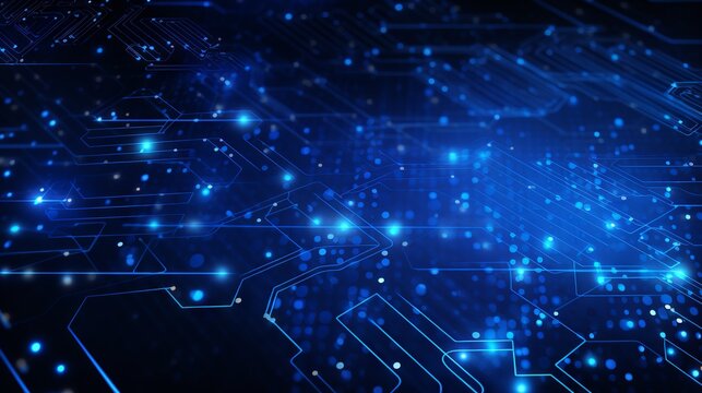 Modern business technology network banner background with abstract geometric patterns and digital connections in blue tones
