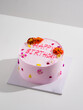 Delicious birthday cake with candle on light blue background.panoramic cover or banner concept.
