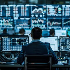 Poster - Professional Bond Trading Desk with Traders Monitoring Financial Data on Multiple Displays