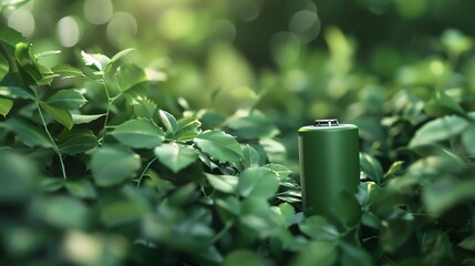 Green battery in the middle of green leaves