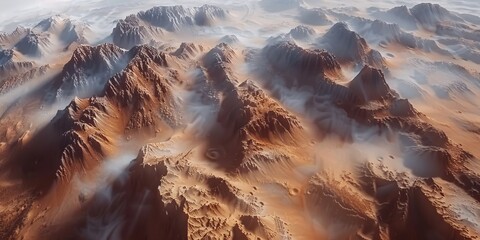 Wall Mural - Extraterrestrial terrain seen from above on the red planet.