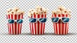 movie time and cinema popcorn and cold soft drink refreshment with 3D glasses for entertainment theater icon set isolated on png transparent background hyper realistic 