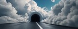 Fototapeta Przestrzenne - 3d render, abstract minimal background with white clouds flying out the tunnel