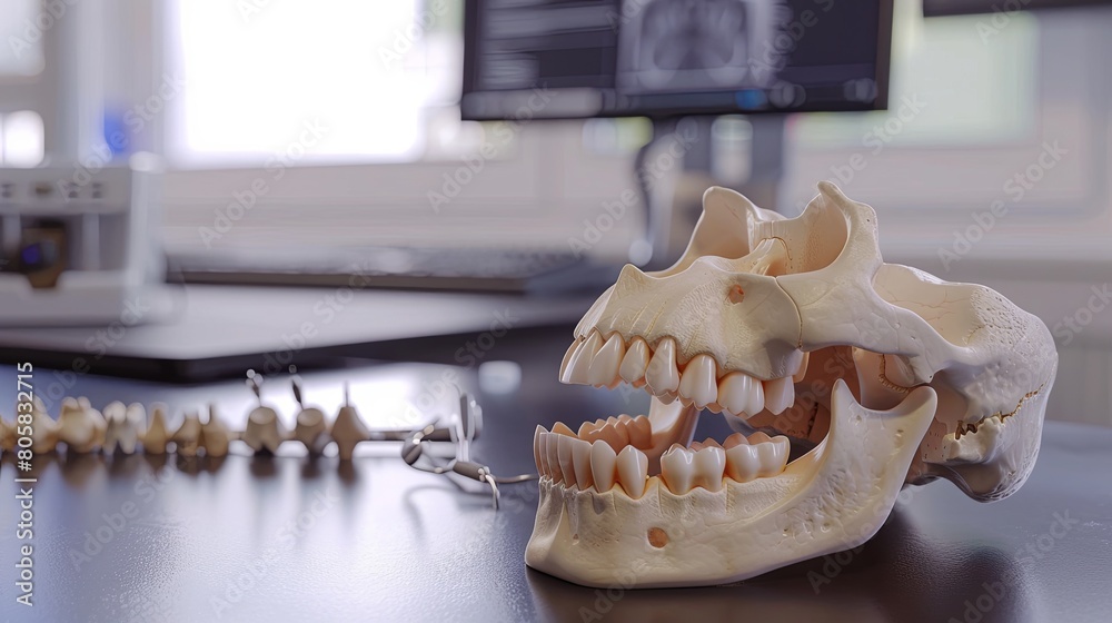 A precise 3D model of a human skull displaying detailed teeth structure ...