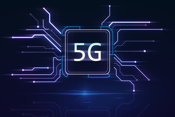 Aufkleber - Creative square circuit button hologram with 5G icon. Technology and mobile internet concept. 3D Rendering.