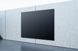 Modern empty interior with black mock up banner on gray wall. Gallery and museum concept. 3D Rendering.