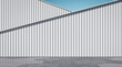 Creative light exterior with linear walls and blue sky background. 3D Rendering.