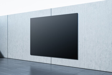 Poster - Modern empty interior with black mock up banner on gray wall. Gallery and museum concept. 3D Rendering.