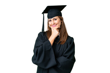 Wall Mural - Middle age university graduate woman over isolated background smiling